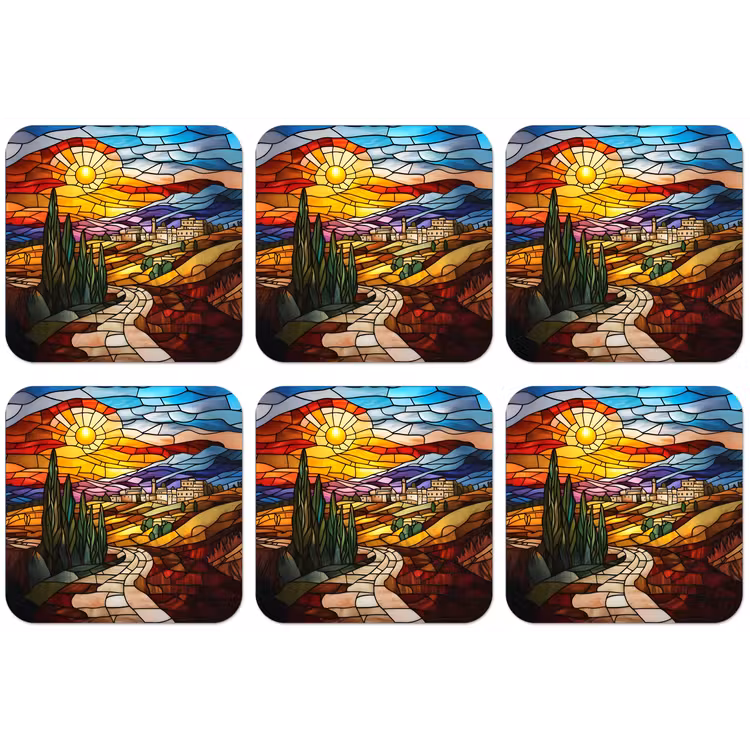 Mozaïek - Zon - Landschap - Dorp onderzetter kurk middel -zkaufland3dotto