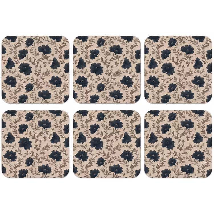 Motief - Bloemen - Zwart - Beige onderzetter kurk middel 366 -zkaufland3dotto