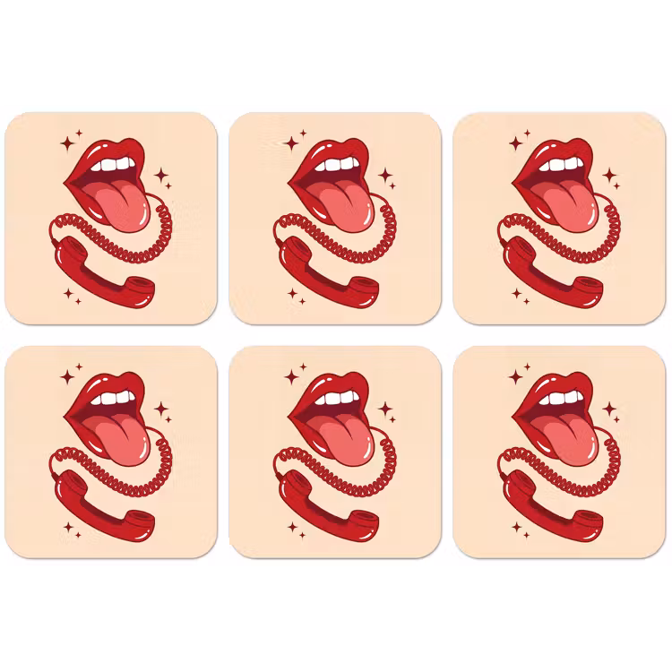 Mond - Telefoon - Popart - Rood - Illustratie onderzetter kurk middel -zkaufland3dotto