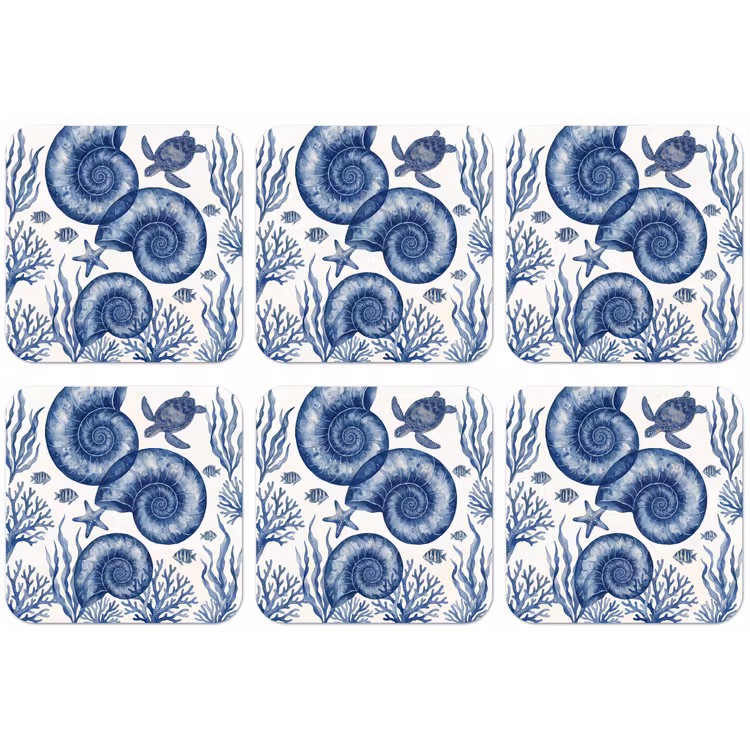 Schelp - Spiraal - Zeeleven - Aquarel - Blauw onderzetter kurk middel -zkaufland3dotto
