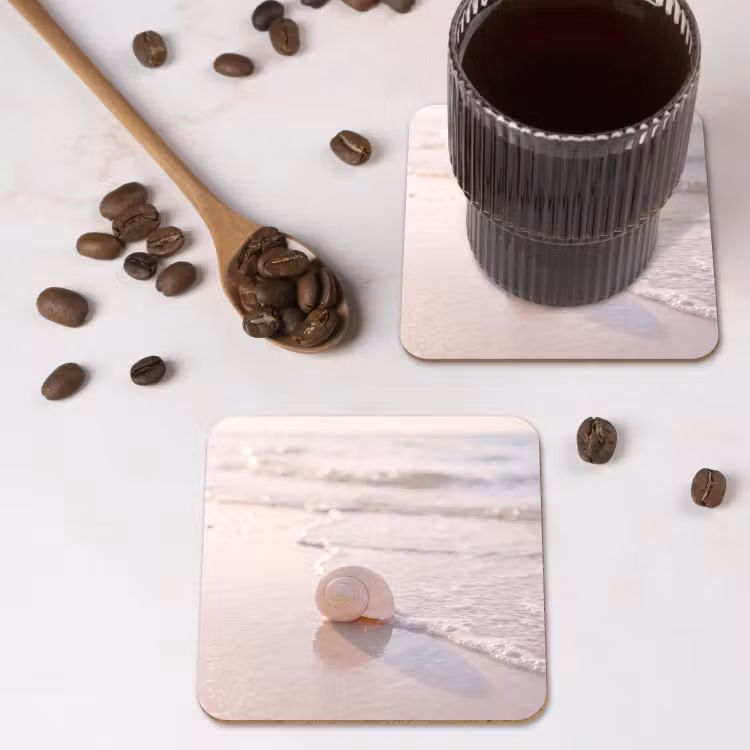 Zeeschelp - Strand - Zee - Natuur - Beige onderzetter kurk middel -sfeer2
