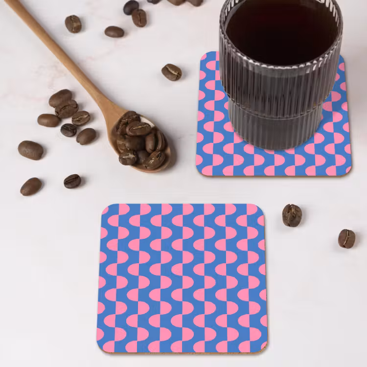 Patroon - Halve cirkels - Abstract - Modern - Roze - Blauw onderzetter kurk middel -sfeer2