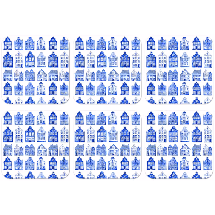 Patroon - Huizen - Blauw onderzetter kurk middel 366 -zkaufland3dotto