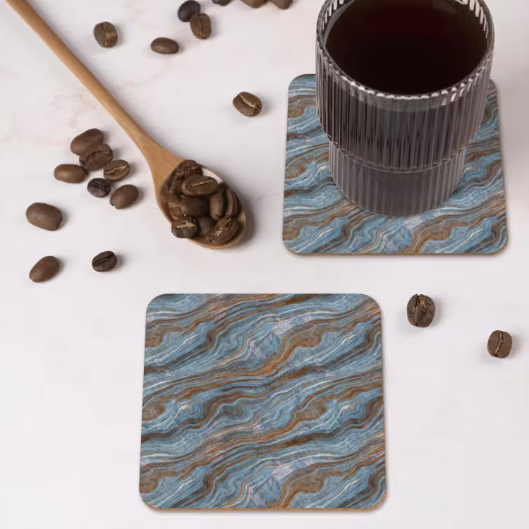 Patroon - Steen - Blauw onderzetter kurk middel 366 -sfeer2