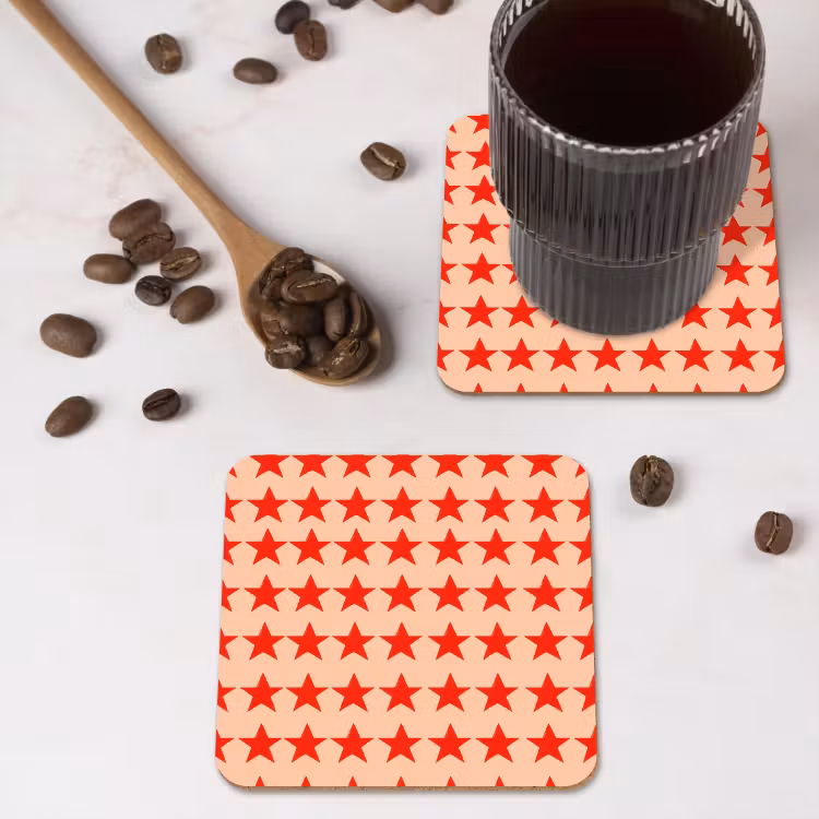 Patroon - Sterren - Rood onderzetter kurk middel 366 -sfeer2