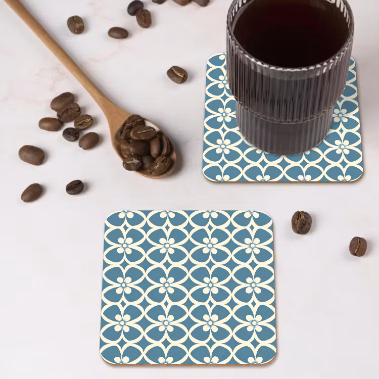 Patroon - Symmetrisch - Blauw onderzetter kurk middel 366 -sfeer2