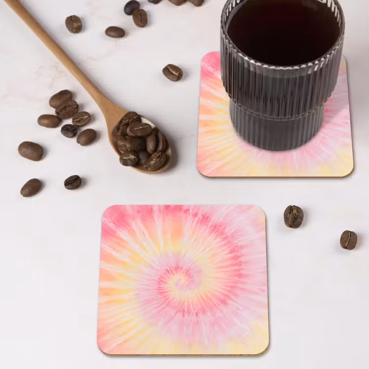 Patroon - Tie Dye - Pasteltinten - Roze onderzetter kurk middel -sfeer2