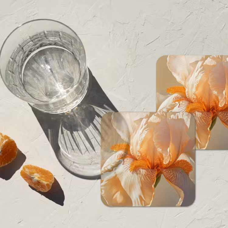 Close up - Oranje - Iris onderzetter kurk middel -sfeer4