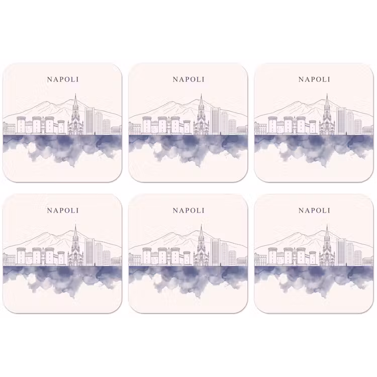 Napels - Skyline - Italie - Lijntekening - Aquarel onderzetter kurk middel -zkaufland3dotto