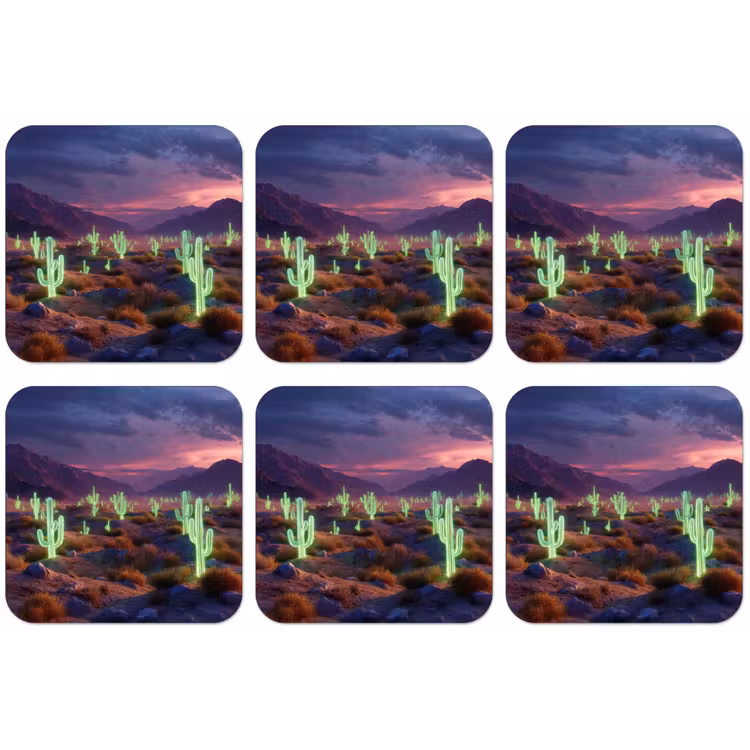 Neon cactussen - Woestijn - Zonsondergang onderzetter kurk middel -zkaufland3dotto