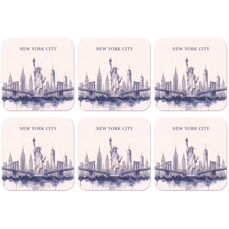New York - Vrijheidsbeeld - Skyline - Illustratie - Blauw onderzetter kurk middel -zkaufland3dotto