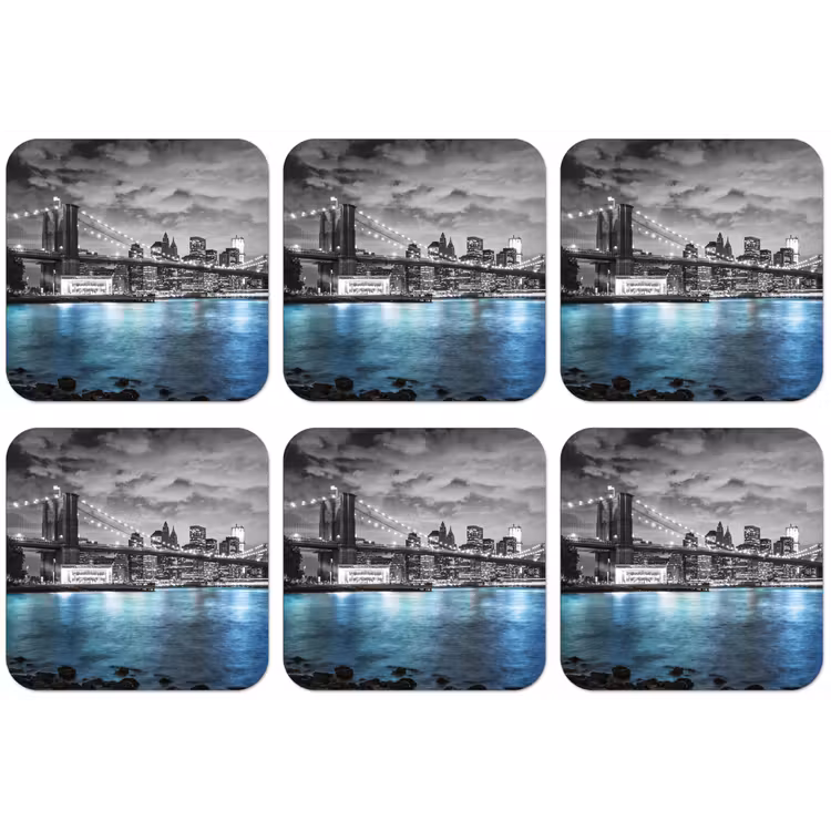 New York - Skyline - Stad - Blauw onderzetter kurk middel -zkaufland3dotto