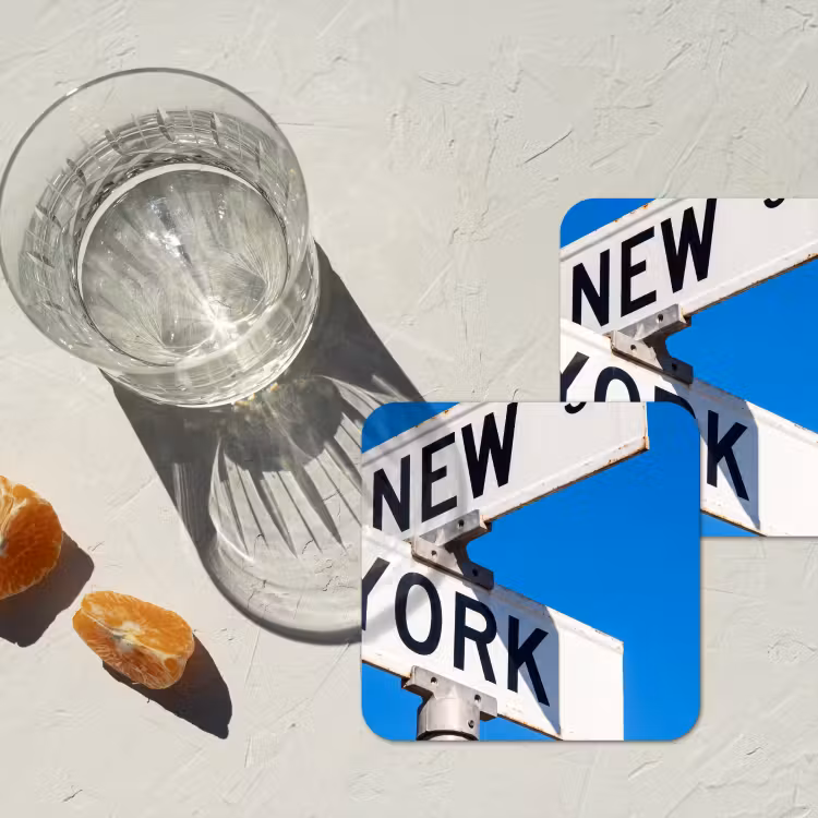 New York - Straatbord - Stad - Urban - Blauw onderzetter kurk middel -sfeer4