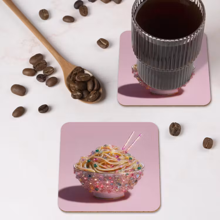 Noodles - Edelstenen - Stokjes - Roze onderzetter kurk middel -sfeer2