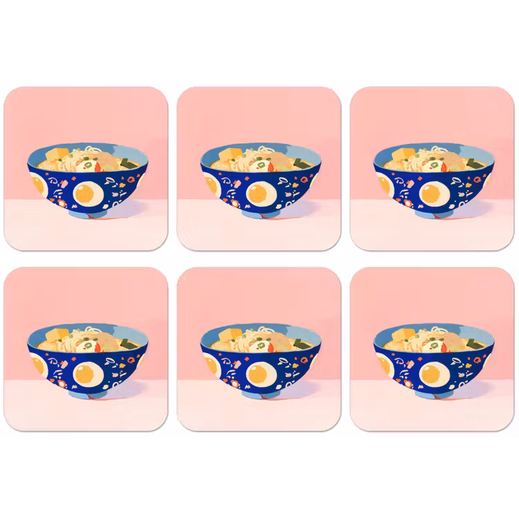 Noodles - Kom - Blauw - Illustratie onderzetter kurk middel -zkaufland3dotto