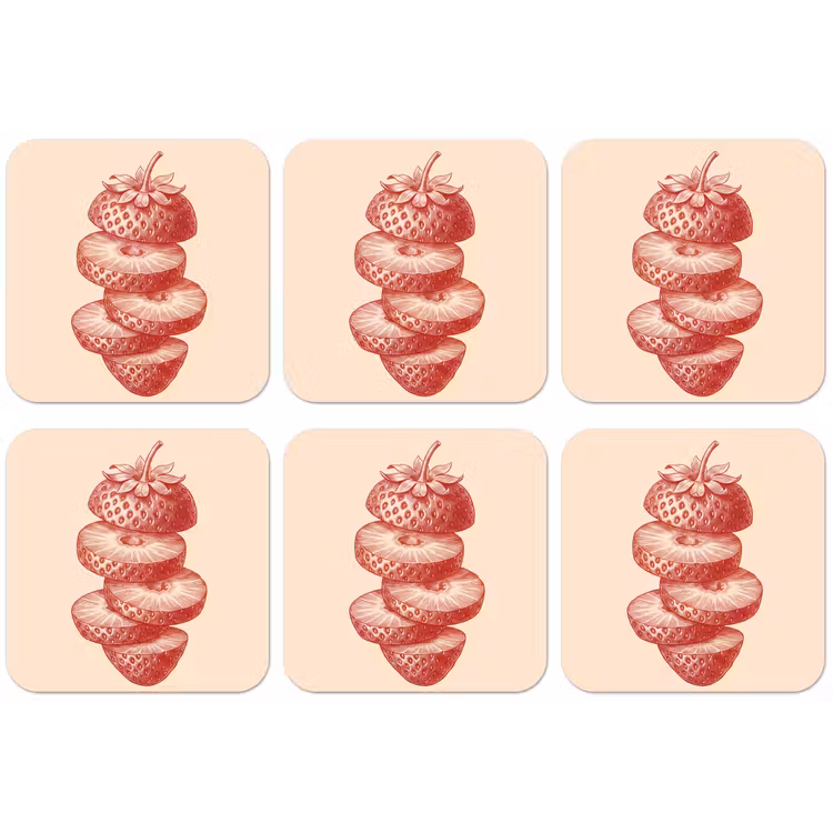 Fruit - Gesneden - Illustratie - Rood - Vintage onderzetter kurk middel -zkaufland3dotto