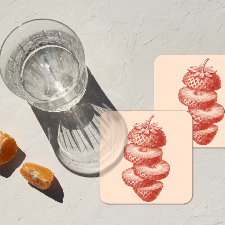 Fruit - Gesneden - Illustratie - Rood - Vintage onderzetter kurk middel -sfeer4