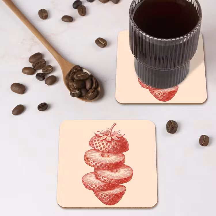 Fruit - Gesneden - Illustratie - Rood - Vintage onderzetter kurk middel -sfeer2
