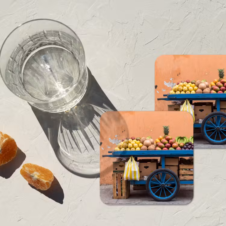 Untersetzer - Obst – Kar – Straße - Fruit - Kar - Straat onderzetter kurk middel
