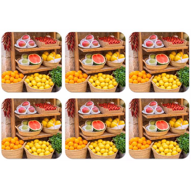 Untersetzer - Obst – Markt – Frisch - Fruit - Markt - Vers onderzetter kurk middel