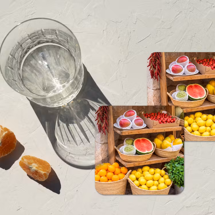 Untersetzer - Obst – Markt – Frisch - Fruit - Markt - Vers onderzetter kurk middel