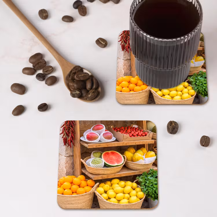 Untersetzer - Obst – Markt – Frisch - Fruit - Markt - Vers onderzetter kurk middel