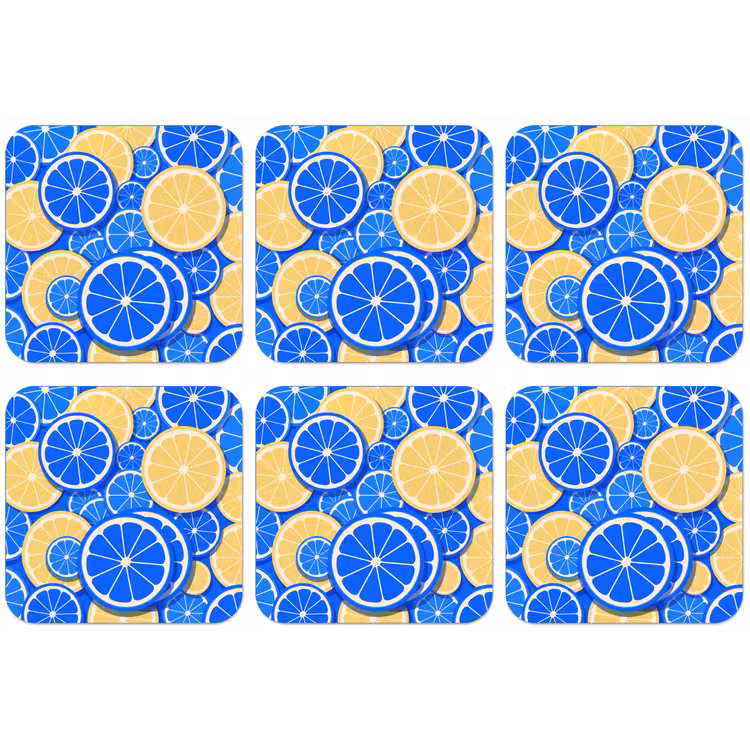 Fruit - Schijven - Patroon - Modern - Blauw - Geel onderzetter kurk middel -zkaufland3dotto