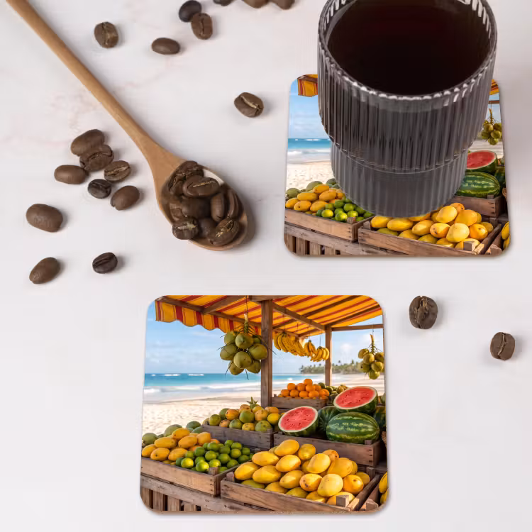 Untersetzer - Obst – Strand – Tropisch - Fruit - Strand - Tropisch onderzetter kurk middel