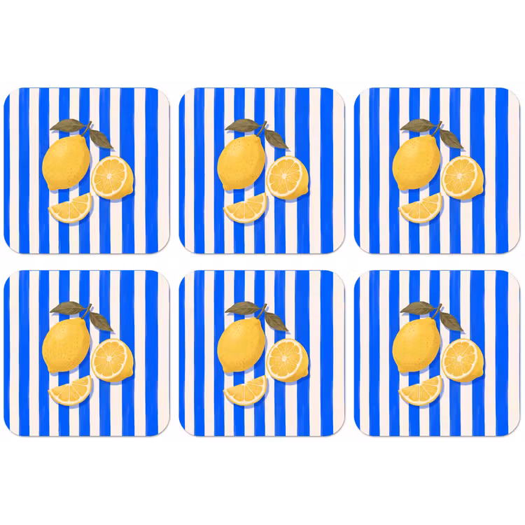 Fruit - Citroen - Zomer - Geel - Blauw onderzetter kurk middel -zkaufland3dotto