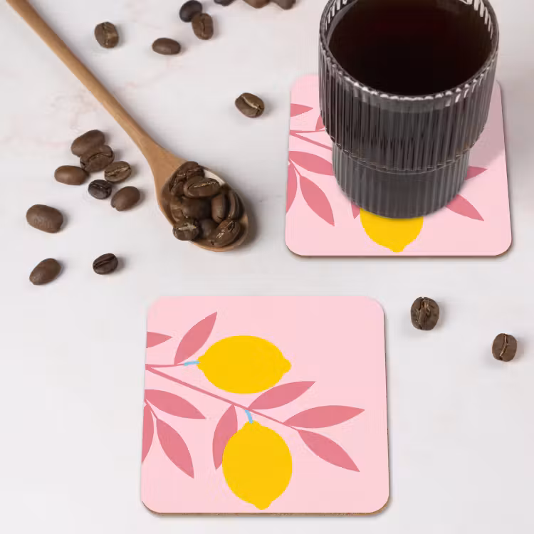 Fruit - Tak - Natuur - Abstract - Roze onderzetter kurk middel -sfeer2