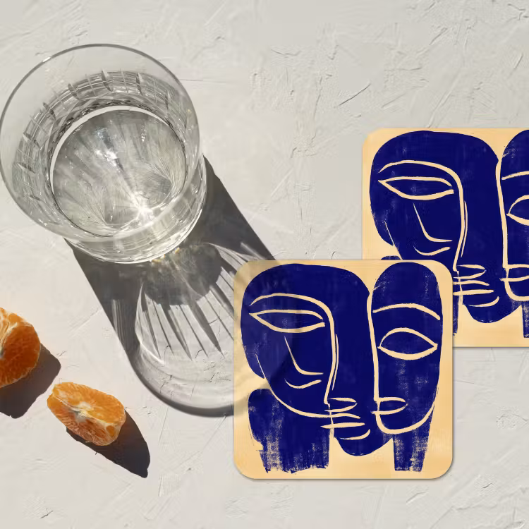 Okergeel - Blauw - Eenvoudige lijnen onderzetter kurk middel -sfeer4