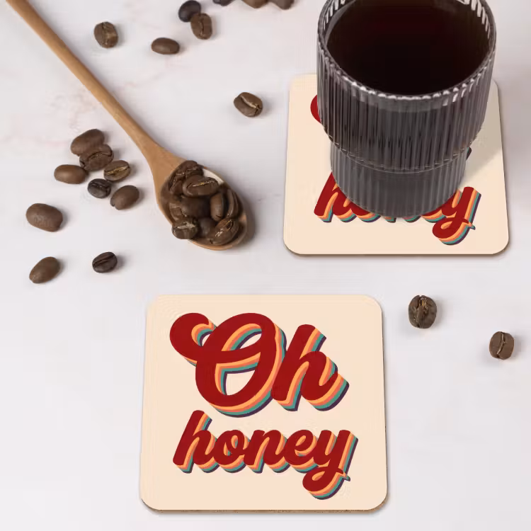 Oh honey - Rood - Schaduw onderzetter kurk middel -sfeer2
