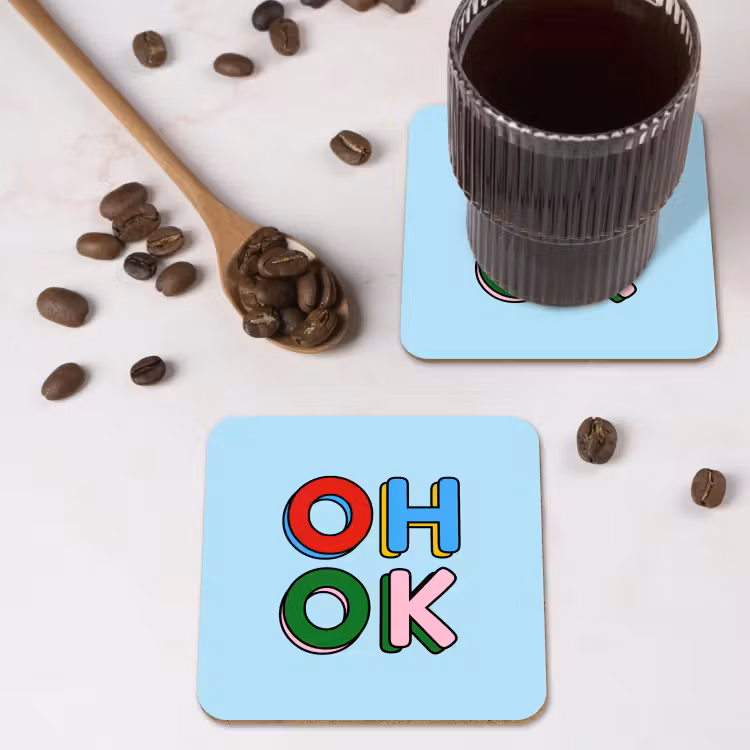 Oh ok - Blauw - Kleurrijk onderzetter kurk middel -sfeer2