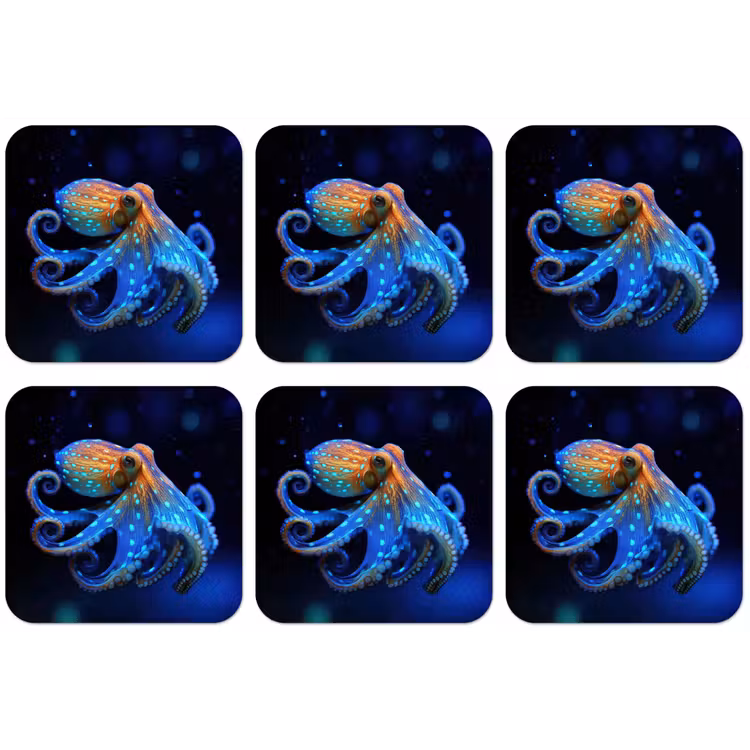 Octopus - Stippen - Blauw - Zee onderzetter kurk middel -zkaufland3dotto