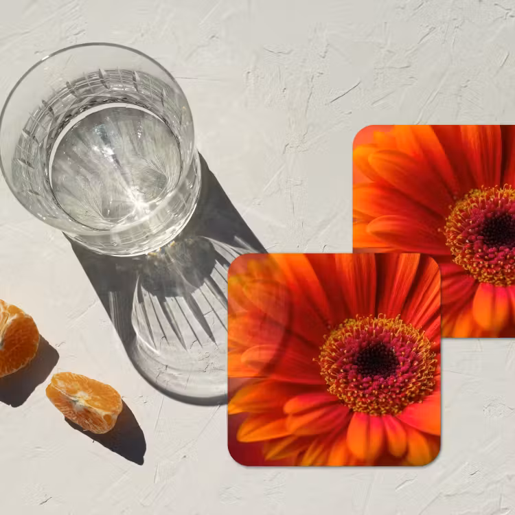 Oranje - Gerbera - Intens onderzetter kurk middel -sfeer4