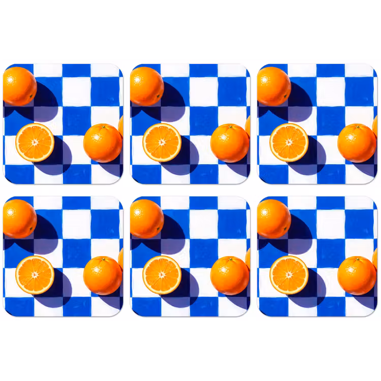 Untersetzer - Orange – Kariert – Essen - Sinaasappel - Geruit - Eten onderzetter kurk middel