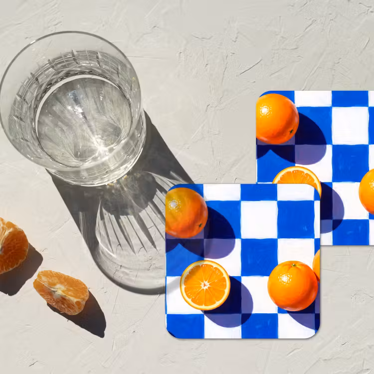 Untersetzer - Orange – Kariert – Essen - Sinaasappel - Geruit - Eten onderzetter kurk middel