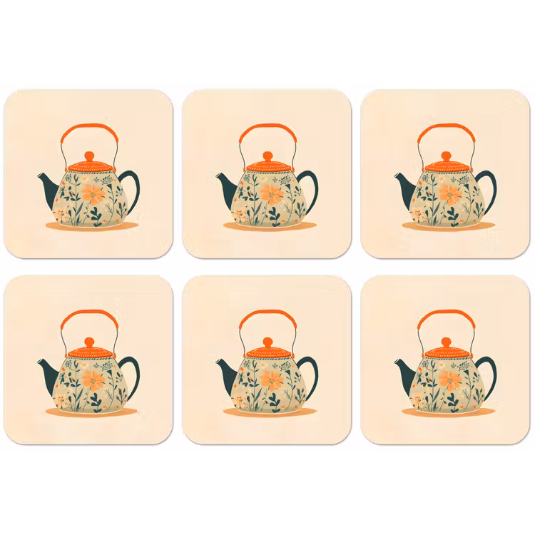 Oranje - Theepot - Bloemen - Bladeren onderzetter kurk middel -zkaufland3dotto