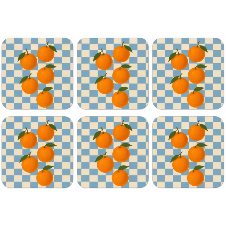Sinaasappels - Blaadjes - Geblokt - Blauw onderzetter kurk middel -zkaufland3dotto