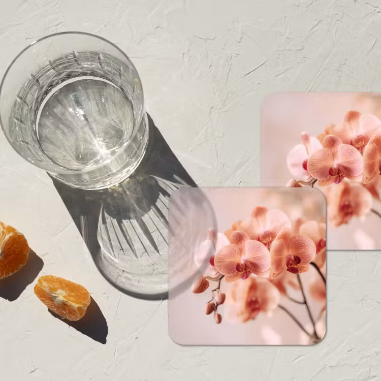 Orchidee - Bloemen - Roze - Bloemblaadjes onderzetter kurk middel -sfeer4