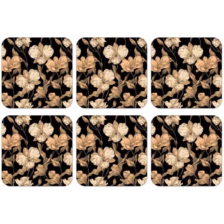 Orchideeën - Lijntekening - Patroon - Beige - Zwart onderzetter kurk middel 366 -zkaufland3dotto