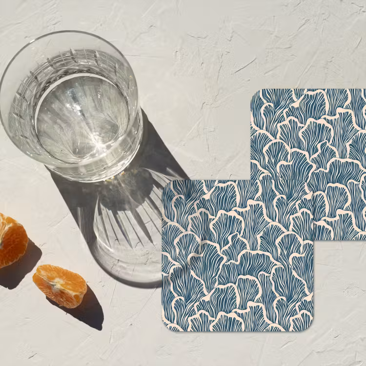 Organisch - Blauw - Crème - Schelpen onderzetter kurk middel 366 -sfeer4