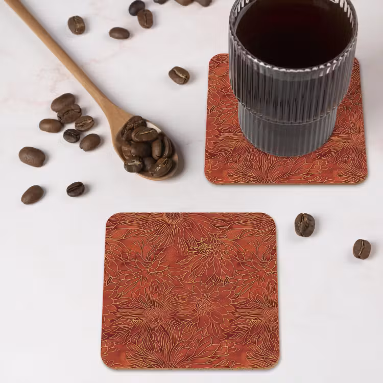 Oosters - Bloemen - Terracotta onderzetter kurk middel 366 -sfeer2