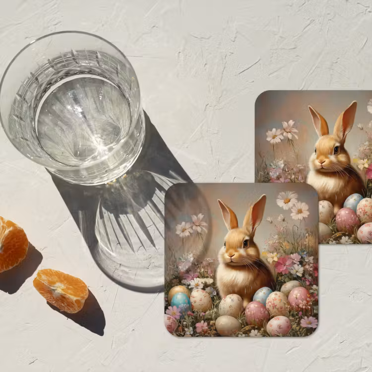 Paashaas - Lente - Paaseieren onderzetter kurk middel -sfeer4