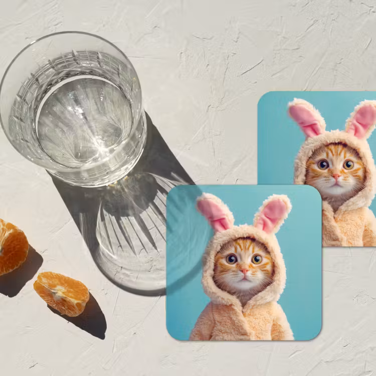 Paashaas - Kat - Kostuum onderzetter kurk middel -sfeer4