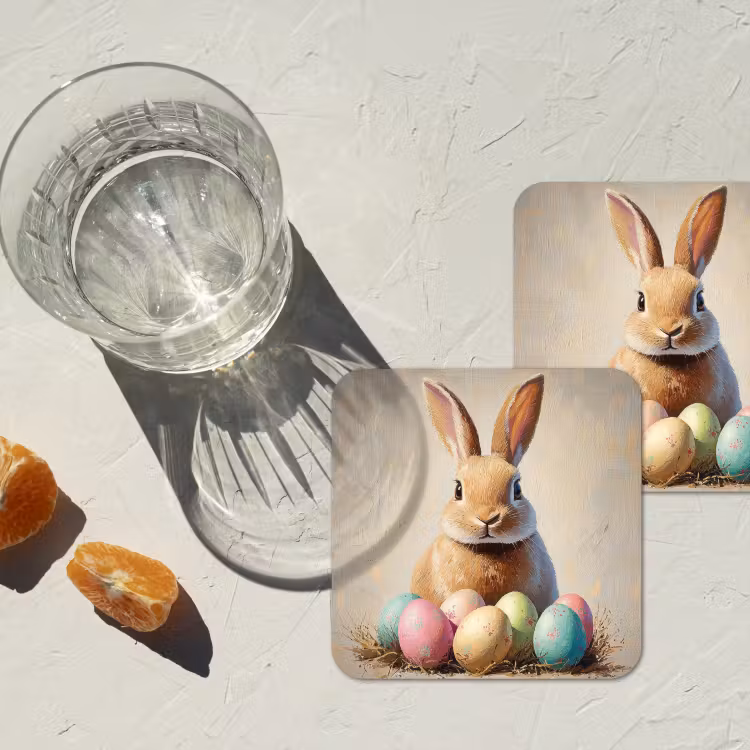 Paashaas - Pastel - Eieren onderzetter kurk middel -sfeer4