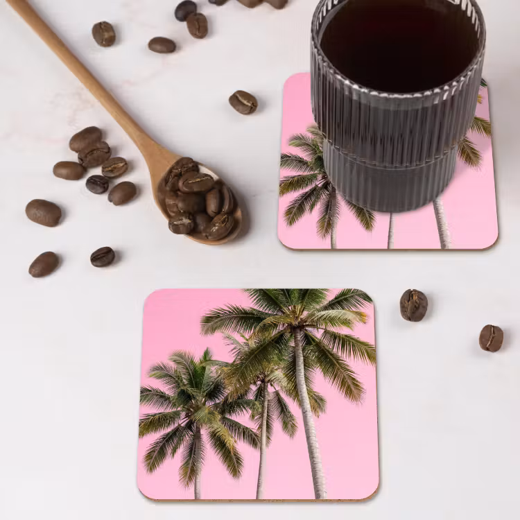Palmboom - Tropisch - Pink onderzetter kurk middel -sfeer2