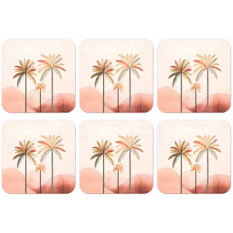 Palmbomen - Heuvels - Minimalistisch - Zachtroze onderzetter kurk middel -zkaufland3dotto