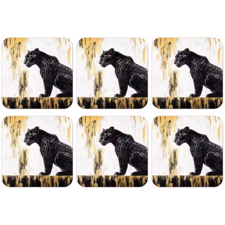 Panter - Zwart - Abstract - Goud onderzetter kurk middel -zkaufland3dotto