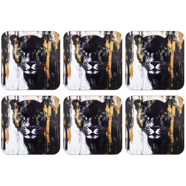 Panter - Zwart - Abstract - Verfstreken onderzetter kurk middel -zkaufland3dotto